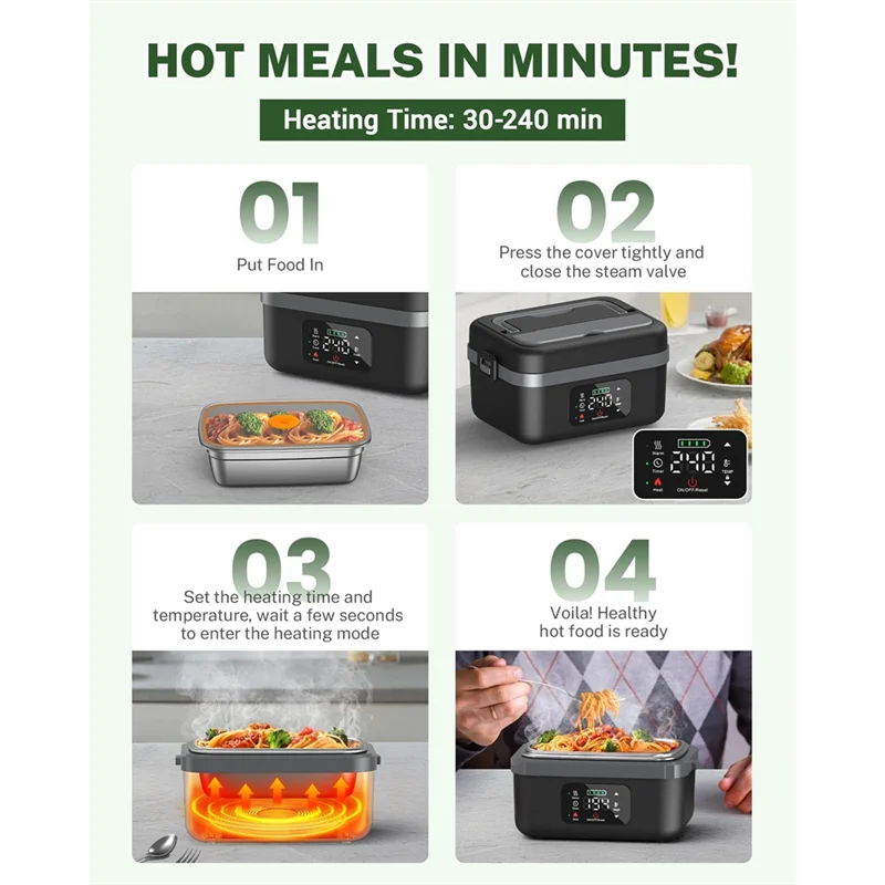 ABBZ-Cordless Electric Lunch Box For Adults, 16000Mah Rechargeable Self-Heating Food Warmers For Office Car Outdoor