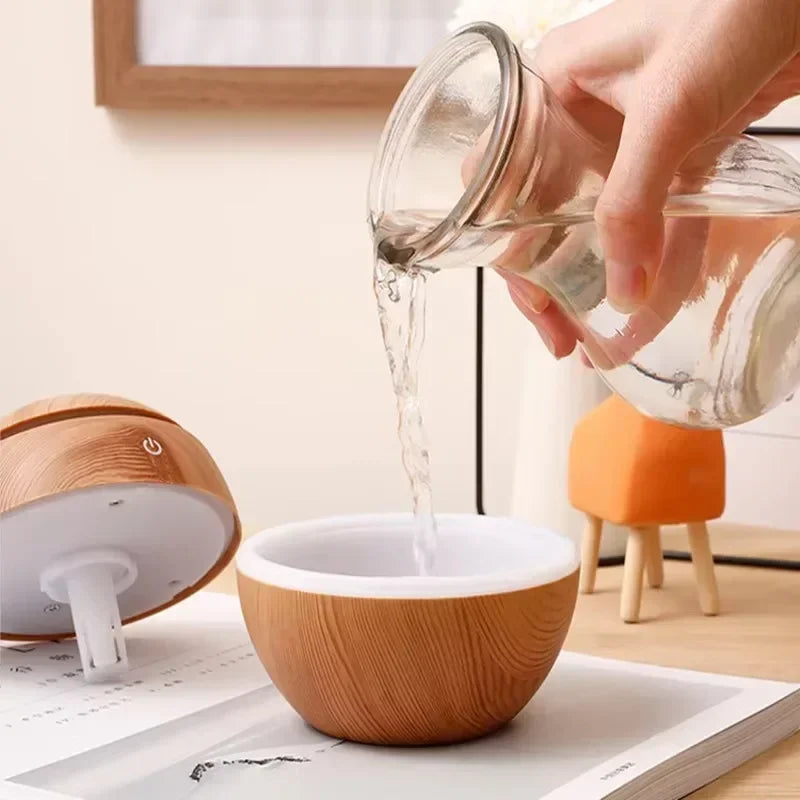 Mini Woodgrain Ultrasonic USB Humidifier and Essential Oil Diffuser Portable Desktop Aromatherapy for Home Office Use