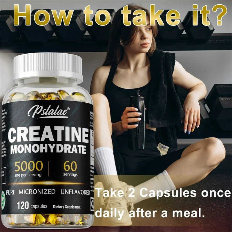 Creatine Monohydrate - Boost Muscle Strength, Promote Muscle Growth, Improve Athletic Performance, Vegetarian, Gluten-free
