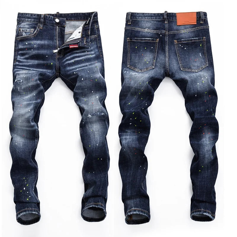European  Fashion Brand Men Italy Jeans Pants Design Cool Top Jeans Men Slim Jeans Denim Trousers Blue Hole Pants Jeans for Men