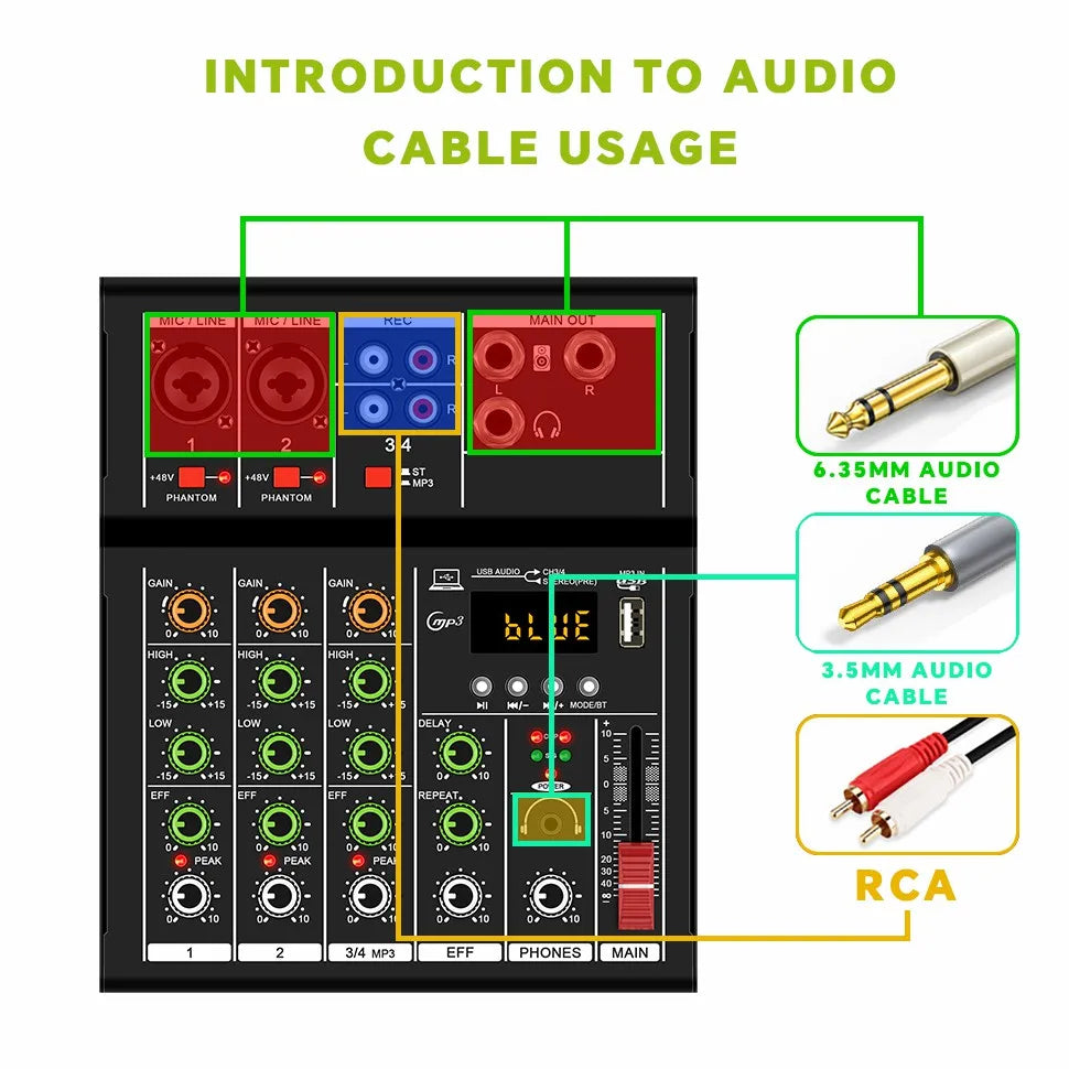GAX-A4 4 Channel MINI Mixer Audio Professional Digital Mixer Dj Console with USB Portable Audio Mixer for Live Mixing Singing