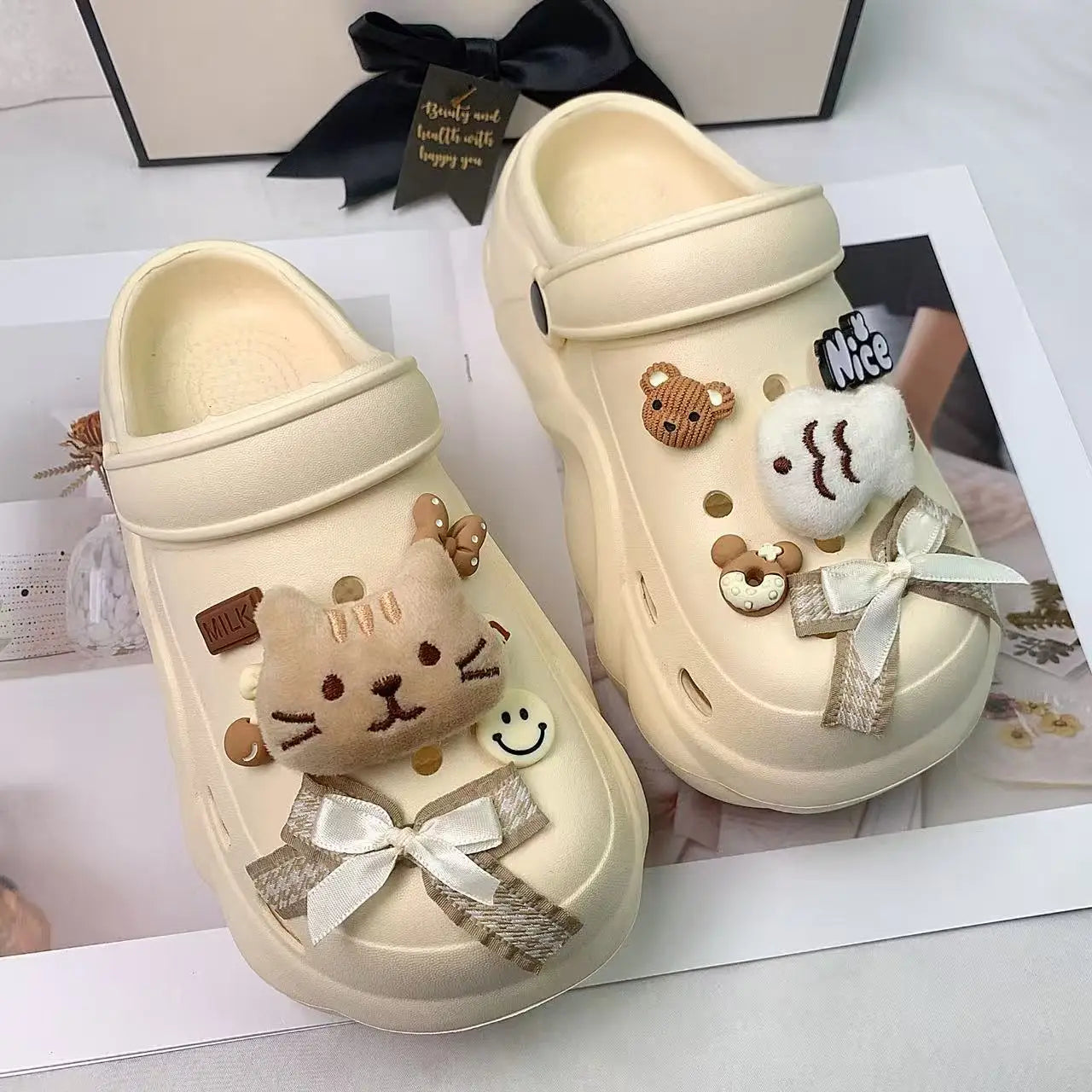 New Style Women's Clogs, Fashionable Cloud-Heel Thick-Soled Sandals for Summer, Made of Lightweight Eva Material, Comfortable Catfish-Patterned Set of Thick-Soled Sandals