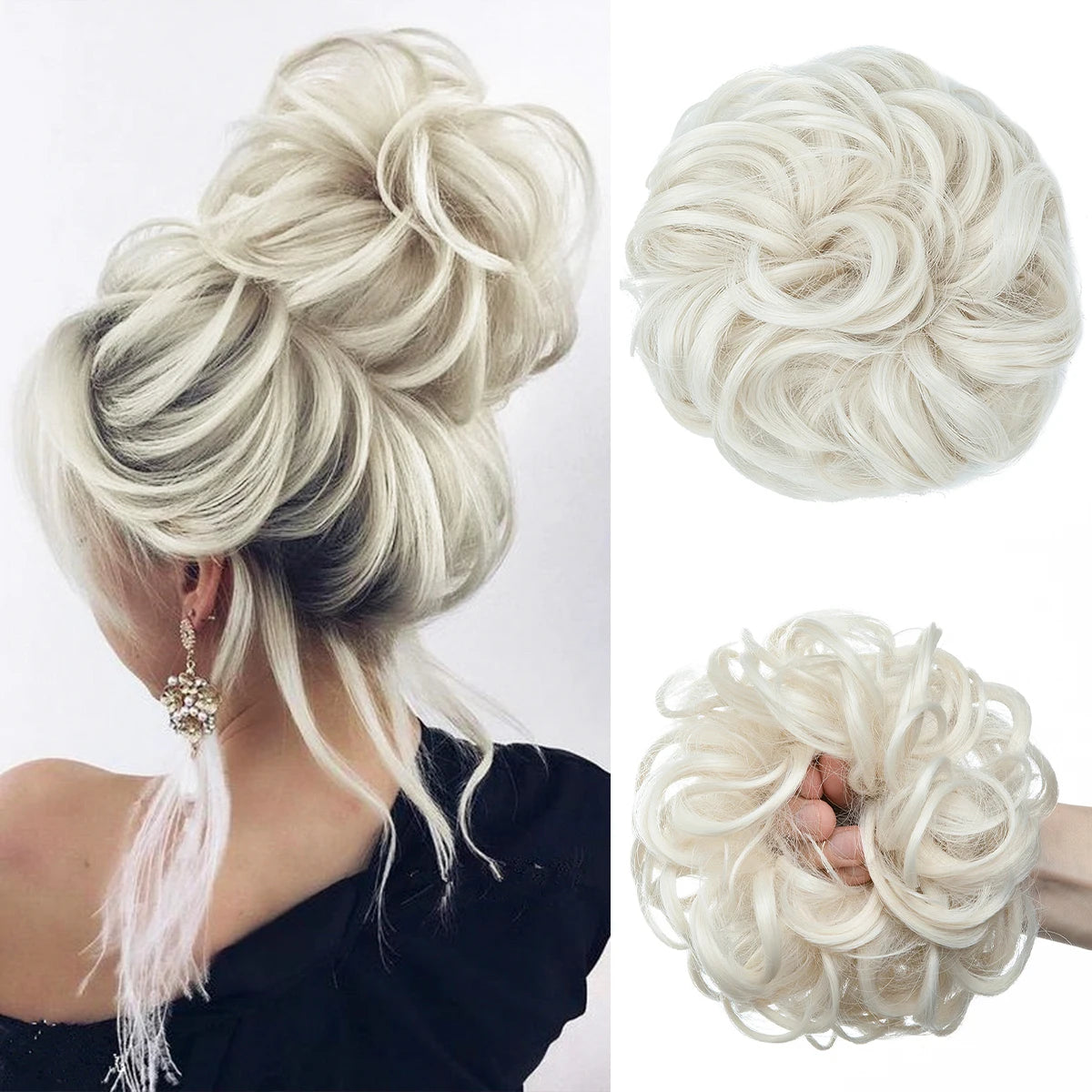 Synthetic Messy Updo Chignon Premium Big Curly Elastic Hair Scrunchies Hairpieces Donut Updo Blonde Brown Hair Pieces For Women