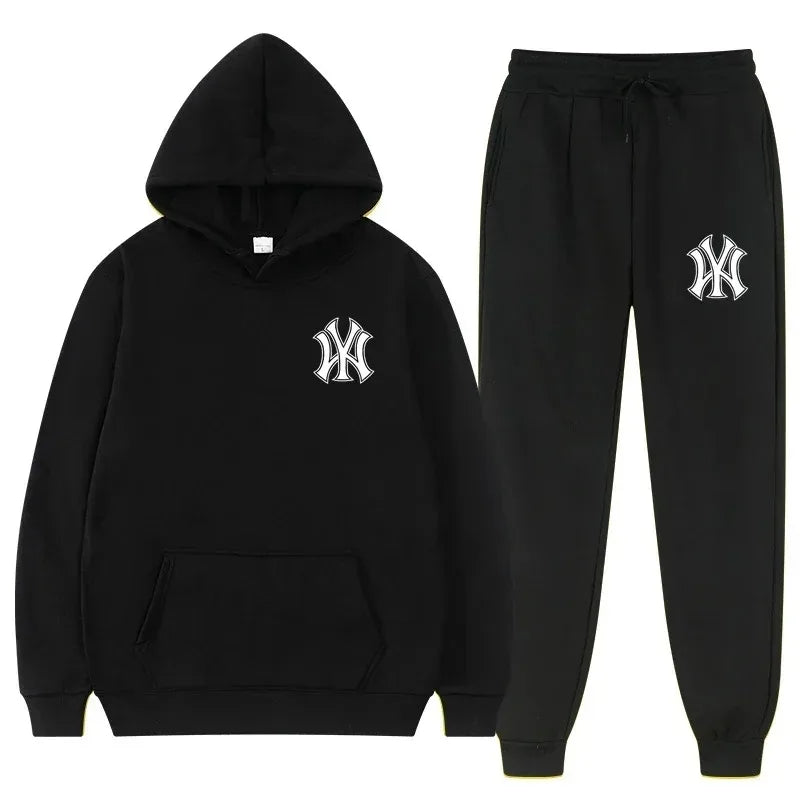Men's running and fitness fashion casual sportswear set for autumn and winter hooded sweatshirt  jogging pants two-piece set