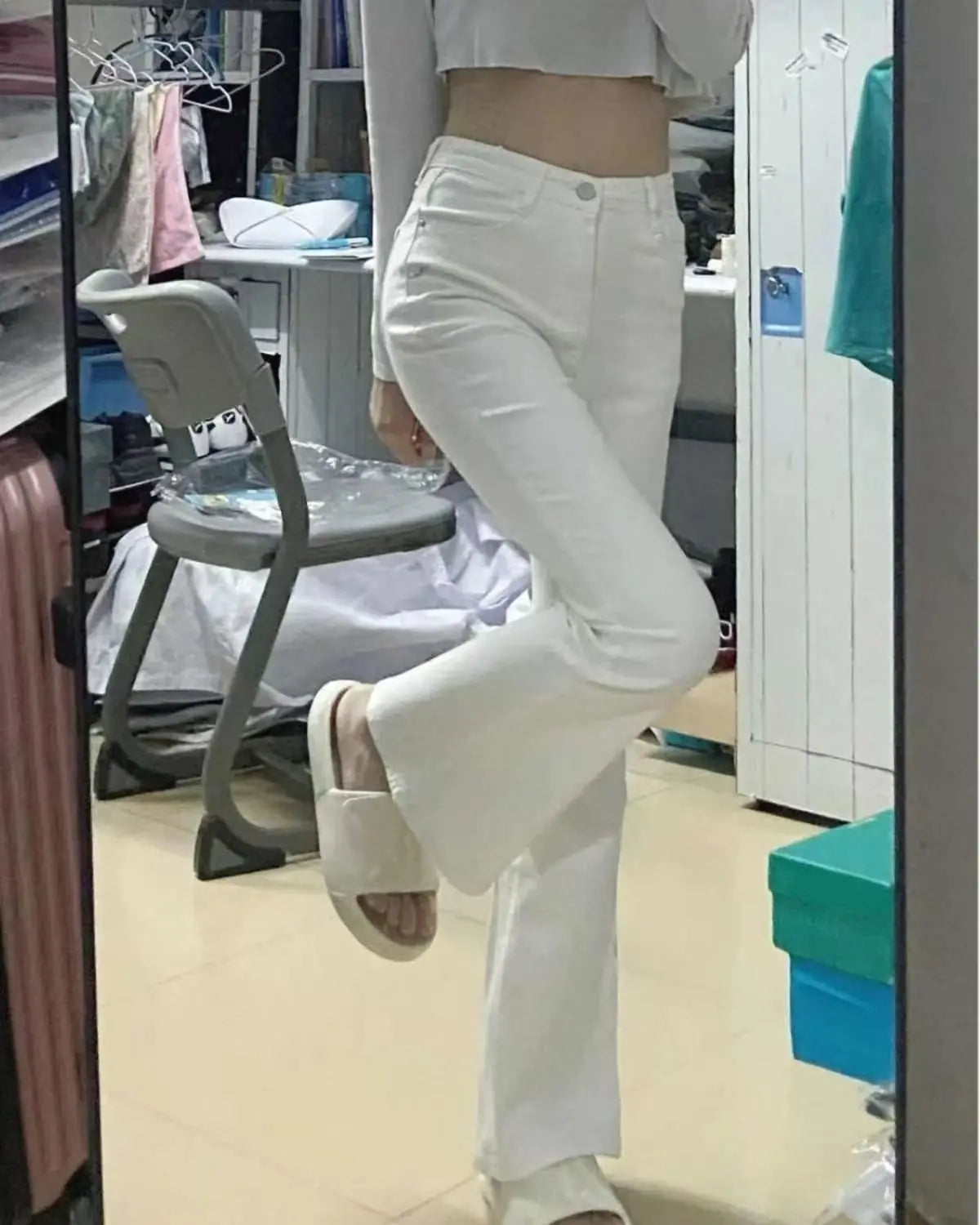 Autumn Spring Slim Skinny Jeans Women Denim Pants Vintage White Tight Trousers Fashion Female Elastic Jeans Casual Flare Pants