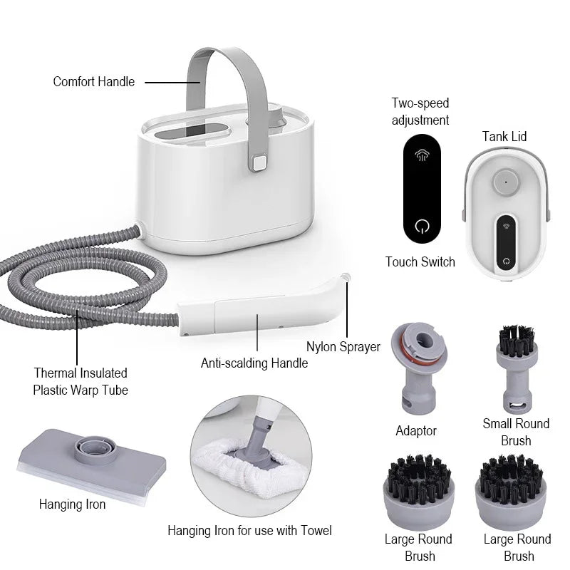 1200W Handheld Steam Cleaner High Temperature Pressurized with Brush Heads for Car Kitchen, Oven, Washer Furniture Cleaning