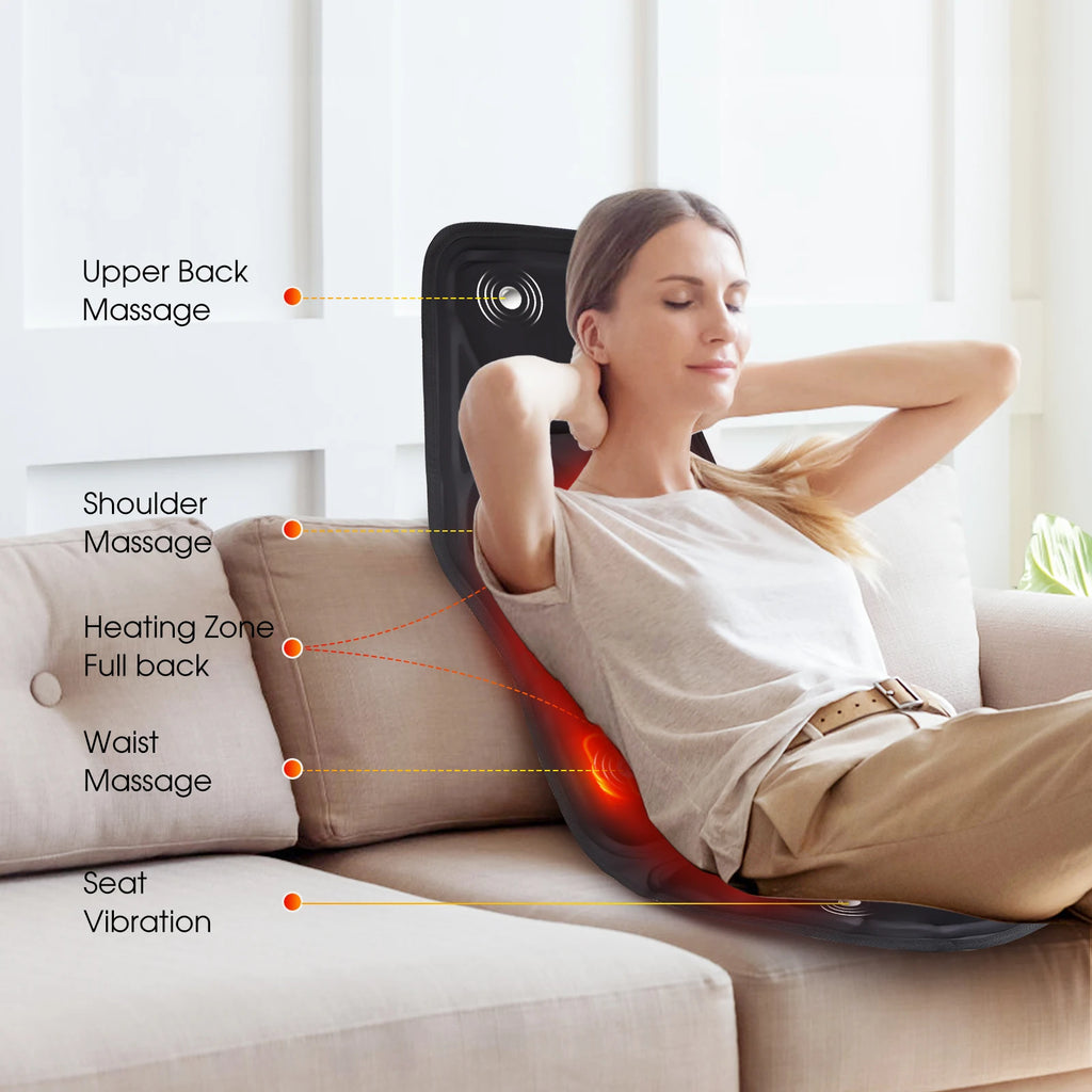 Electric Back Massager Heating Vibrating Full Body Cushion Lumbar Shoulder Pain Relief Car Home Office Muscular Masajadors Pad