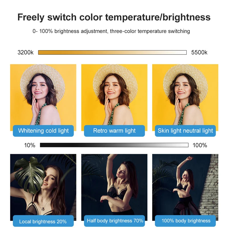 NEW Profissional 22 inches Photo Ring Light with 2M adjustable Stand,color 3200-6500k Brightness LED lampring for TikTok YouTube