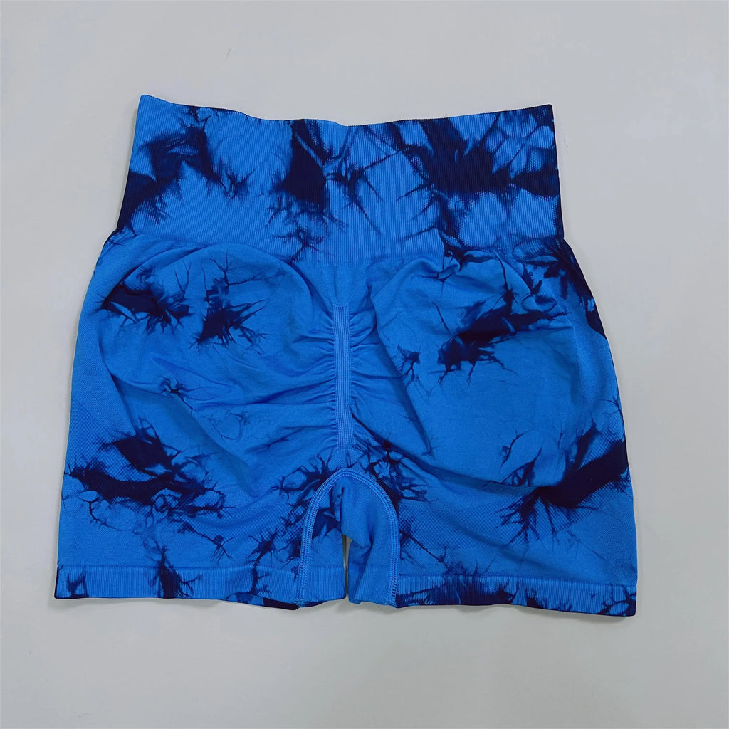 Women Gym Tie Dye Scrunch Shorts Fitness Seamless Nylon High Waist Sports Leggings Stretch Yoga Pants Workout Running Tights