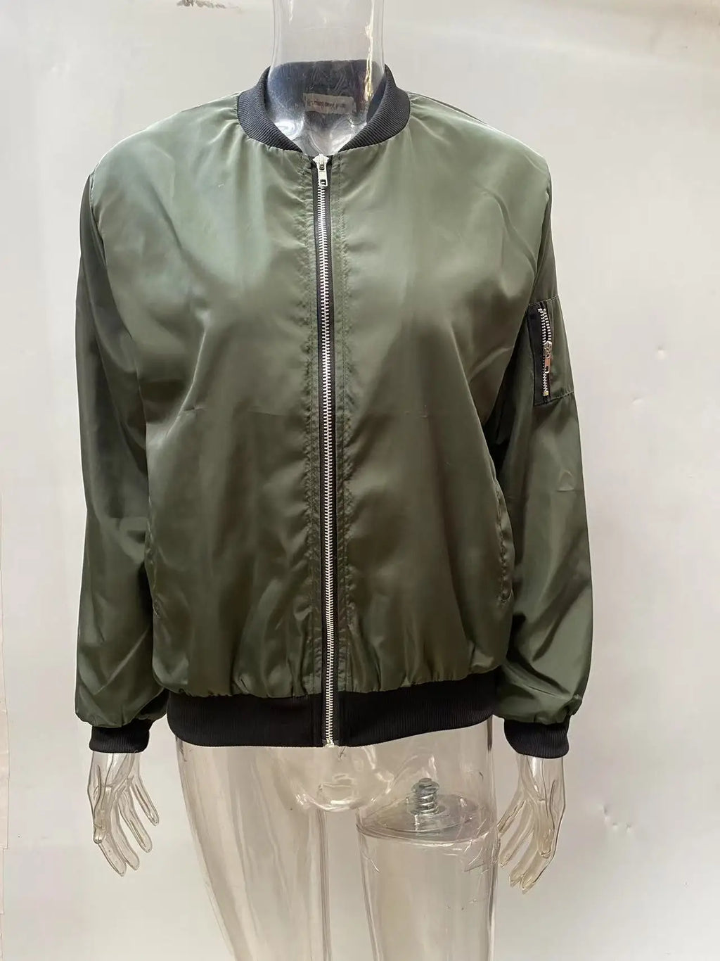 Women Bomber Casual Jacket 2025 Spring Autumn Solid Color Spring Coat Long Sleeve Stand Collar Zipper Basic Motorcycle Jackets