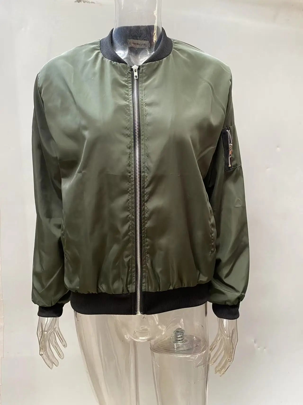 Women Bomber Casual Jacket 2025 Spring Autumn Solid Color Spring Coat Long Sleeve Stand Collar Zipper Basic Motorcycle Jackets