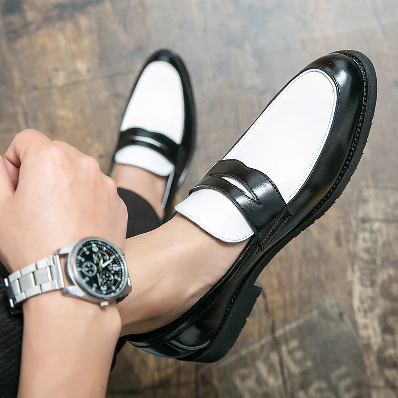 Italian Luxury Brand Loafers Men's Black and White Color Leather Shoes Slip-on Fashion Soft-soled Casual Shoes Wedding Moccasin