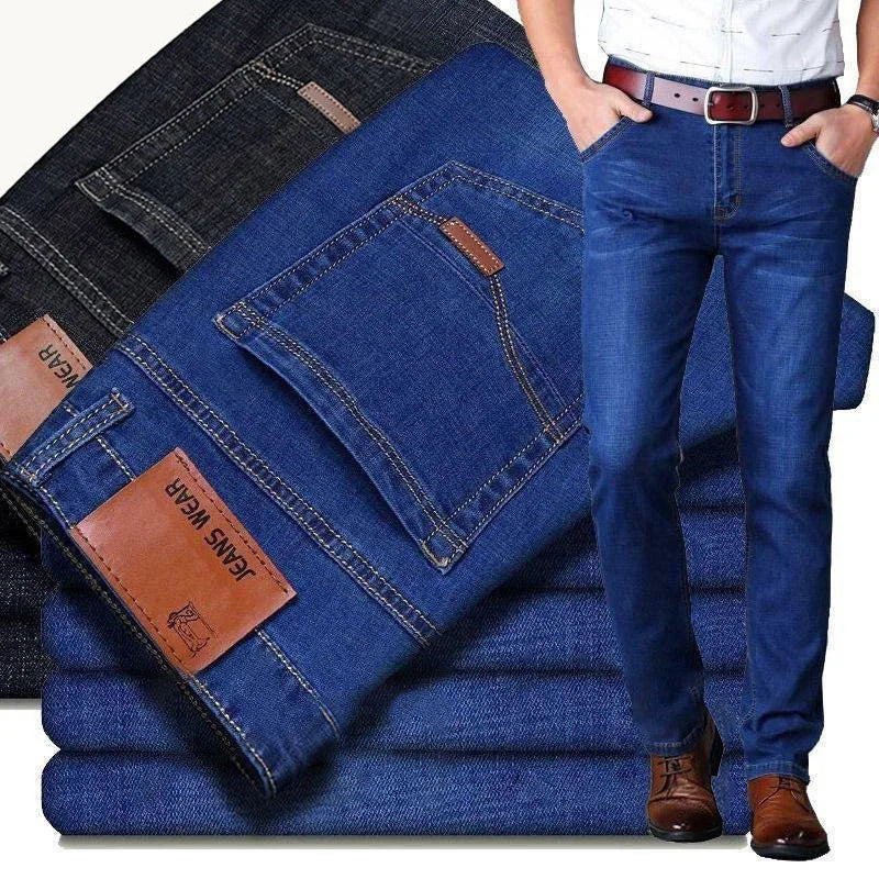 Men Fashion Straight Jeans Mens 2025 New Stretch Slim Fit Pants Comfortable Soft Business Denim Trousers Male Brand Clothing