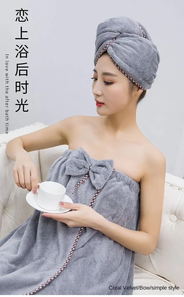 Soft Microfiber Quick - Dry Bath Towel, 2pcs/set, Magic Absorbent, for Women, Beach & Bathroom Towelling Bathrobe