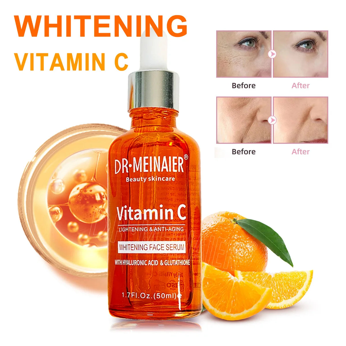 20% Vitamin C Liquid Serum Anti-aging Whitening VC Hyaluronic Acid Face Serum Brighting Moisturising Fade Fine Lines Skin Care