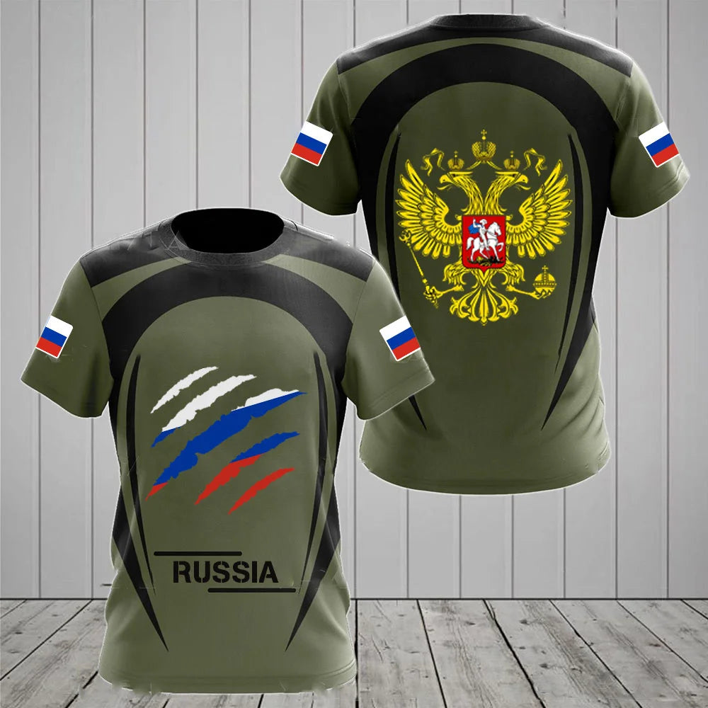 Russia Men's T-shirts Casual Fashion Summer New Russian Flag Short Sleeved Tops Tees Men's Clothing Oversized T-shirt Streetwear