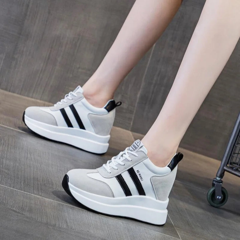 New 10CM Platform Wedge Sneakers Chunky Shoes Genuine Leather for Women Summer Shoes Spring Autumn Walking Sneakers Fashion