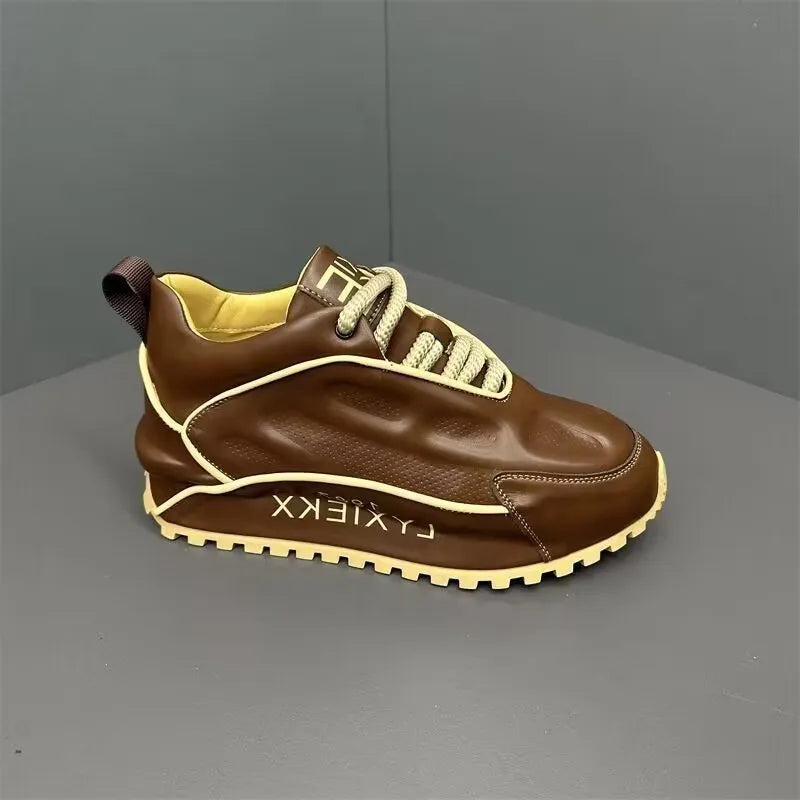 Chunky Sneakers Men Women Cover Bottom Board Shoes Fashion Casual Leather Mesh Breathable Increased Internal Flat Platform Shoes