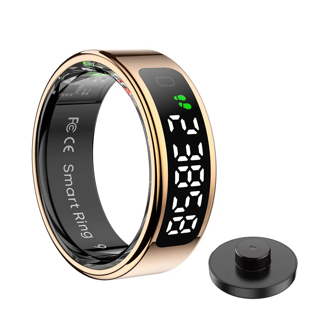 New Smart Ring Touch Screen Health Manager Heart Rate/Blood Oxygen Monitor Wireless Charging IP68 5ATM Waterproof for Universal