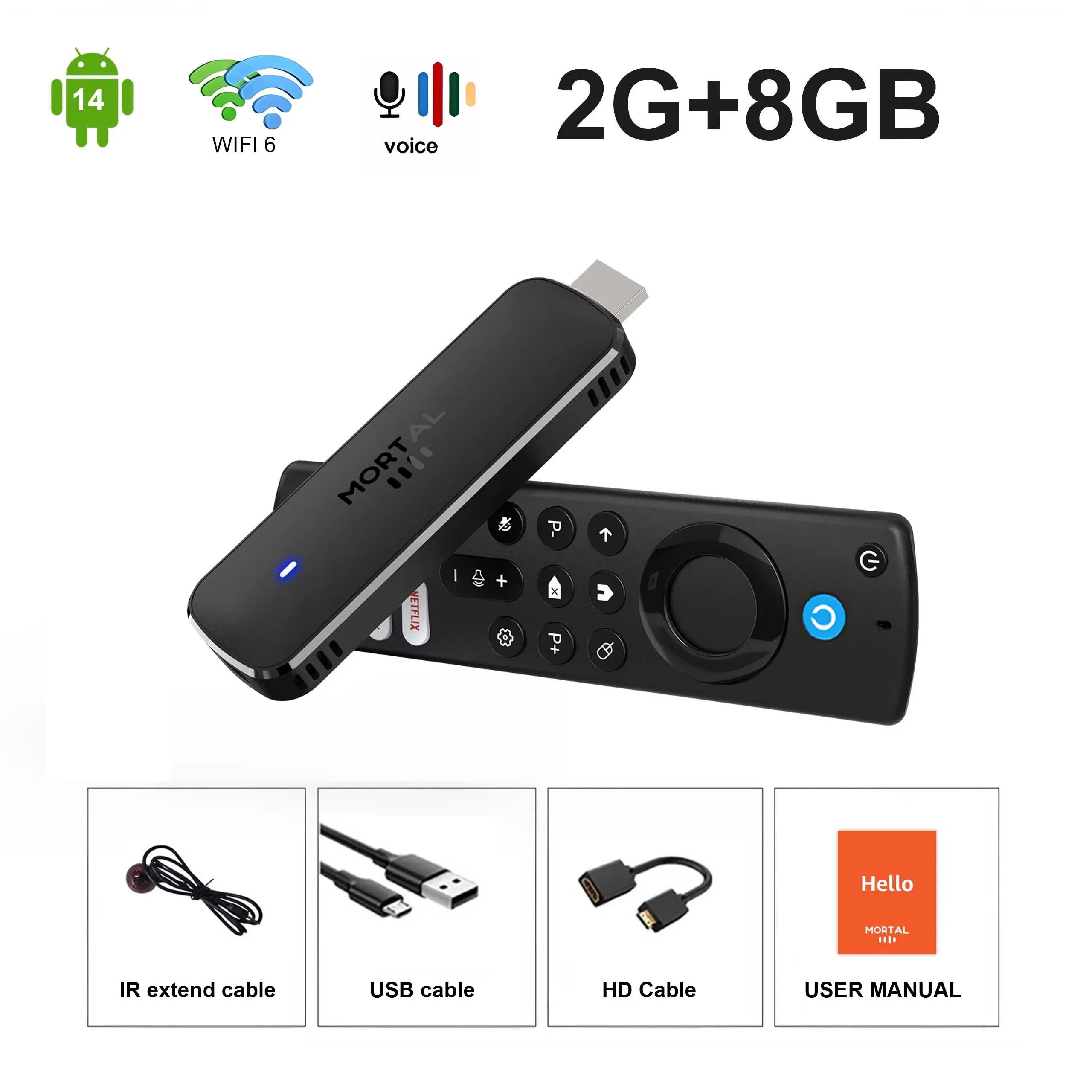 Q8 Smart Android14 TV Stick 8K@60fps WiFi 6 Voice Remote Global Version Rockchip RK3518 Netflix YouTube Live TV Box Factory Dire