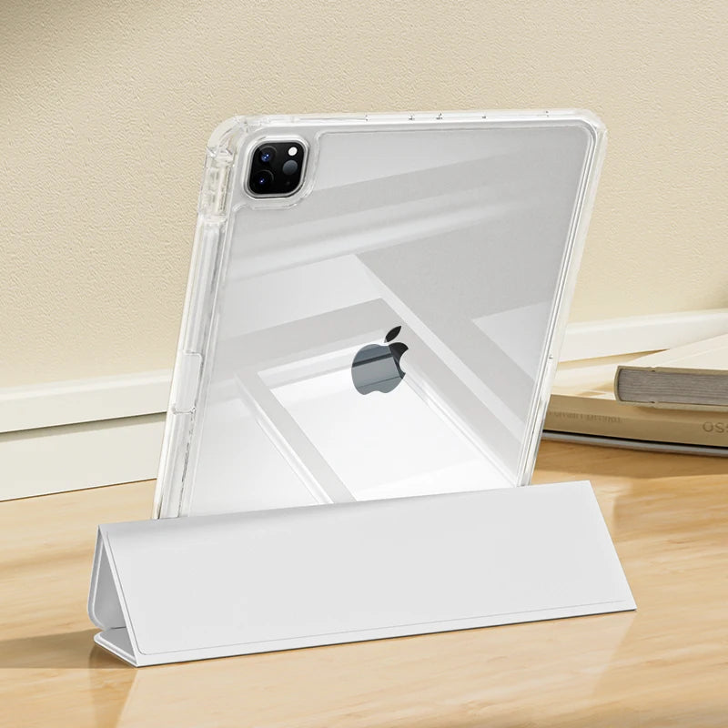 For iPad Pro 11 Case with Pen Slot Acrylic HD Transparent Hard Bottom Soft Side Detachable Cover Pro 12.9 10th 9th Air 11 2026