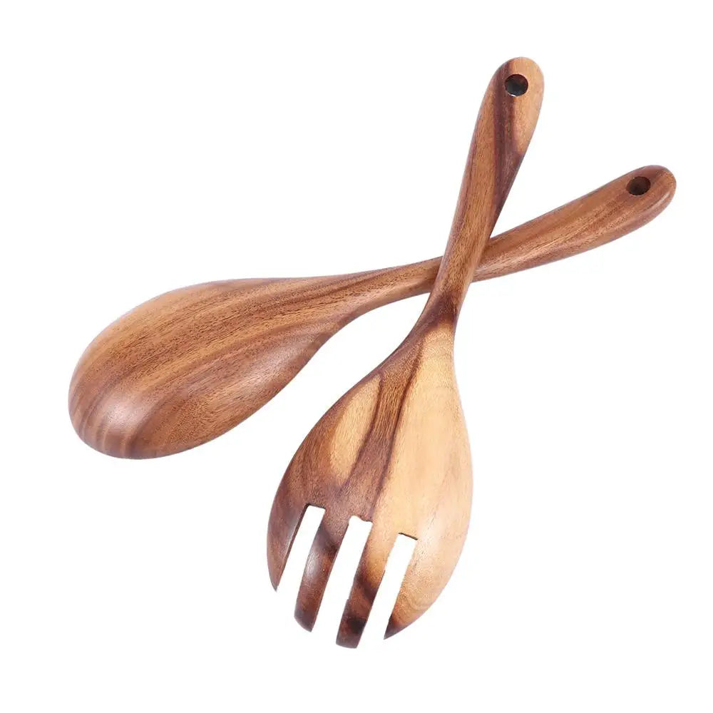 Cooking Mixing Salad Cutlery Utensils Kitchen Tools Dinner Tableware Large Spoons Fork Wooden Spoon