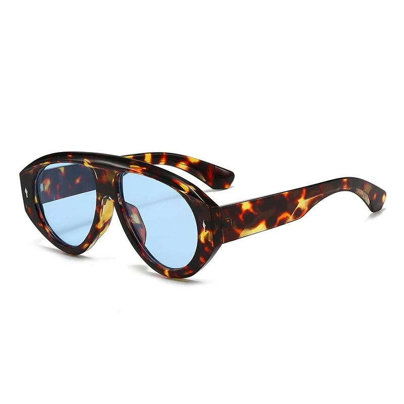 SO&EI Retro Pilot Women Sunglasses Fashion Blue Green Shades UV400 Men Rivets Punk Outdoor Sun Glasses