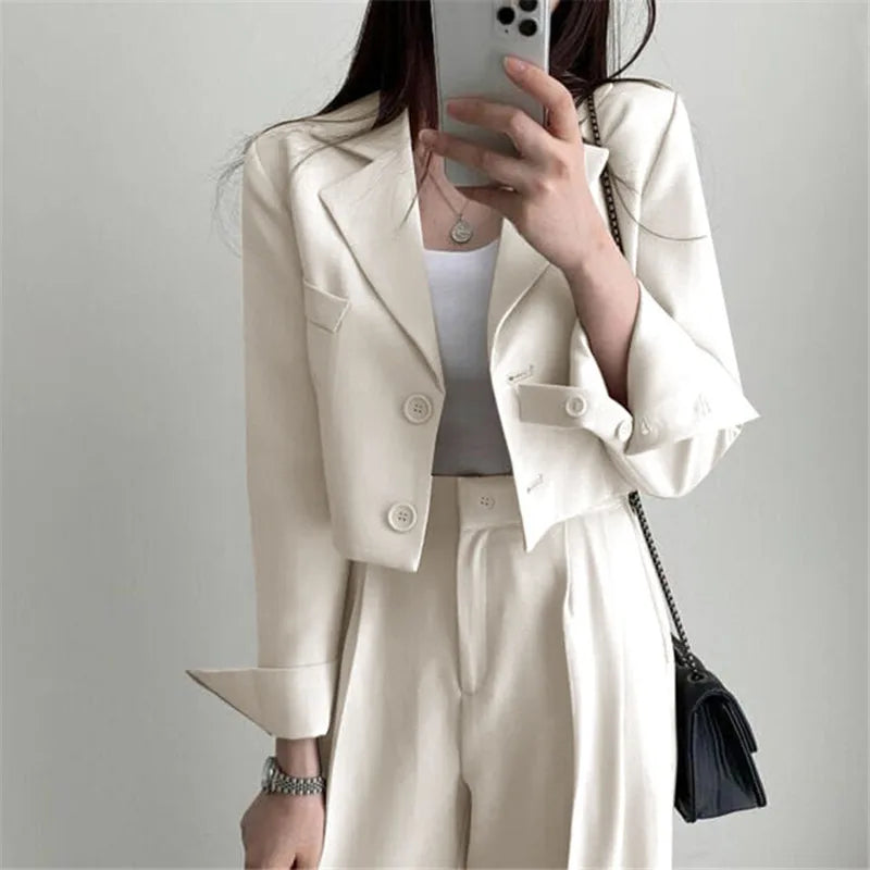 Suit Coat 2 Piece Set Women Blazer Jacket Straight Pants Ensemble Single Breasted Turn Down Collar Trousers Office Lady Outfits