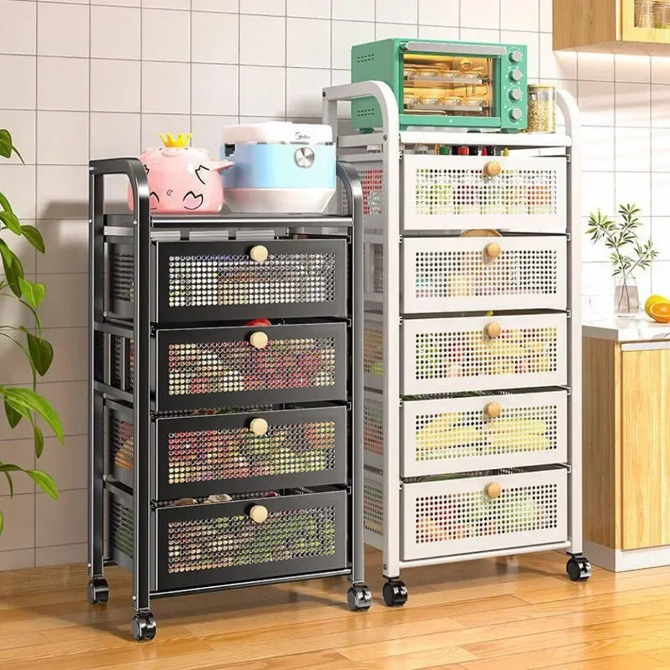 Kitchen Shelf With Drawer Multifunctional Storage Rack Fruits Vegetables Storage Cart Organizer With Wheels Bar Carts Cabinets