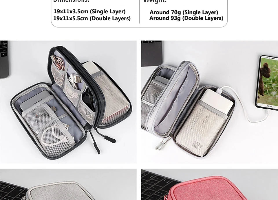Travel Portable Digital Product Storage Bag Waterproof Double Layer Case for USB Data Cable Organizer Portable Tech Gadget Pouch
