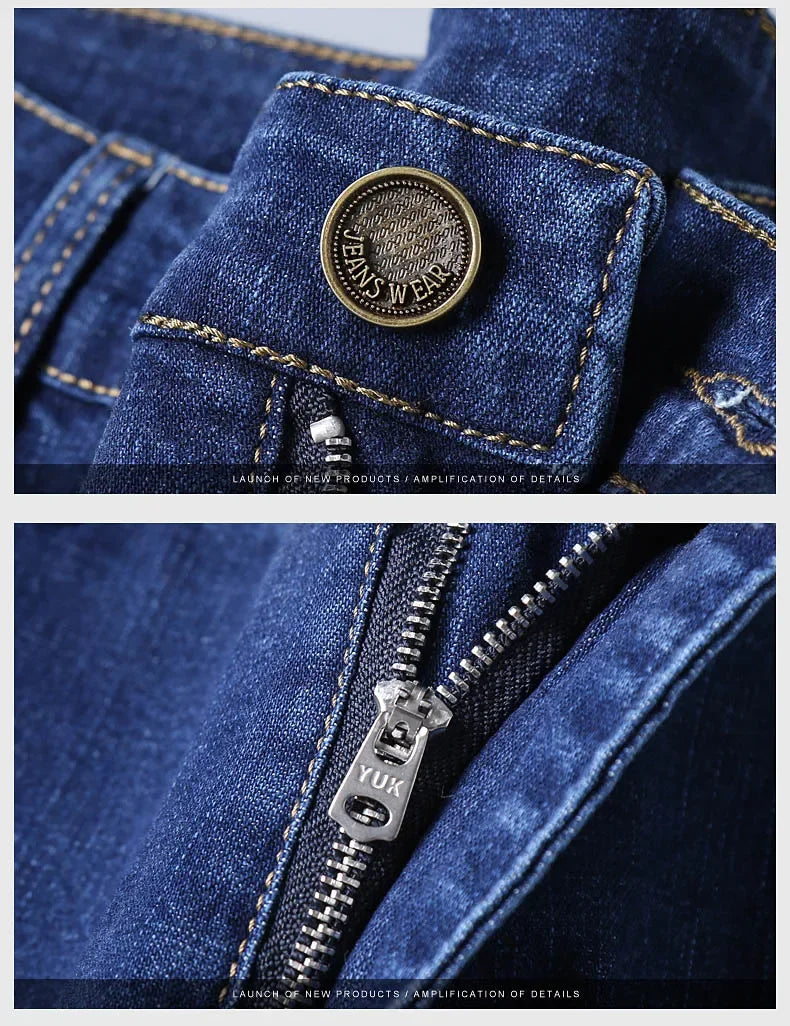 Men Fashion Straight Jeans Mens 2025 New Stretch Slim Fit Pants Comfortable Soft Business Denim Trousers Male Brand Clothing