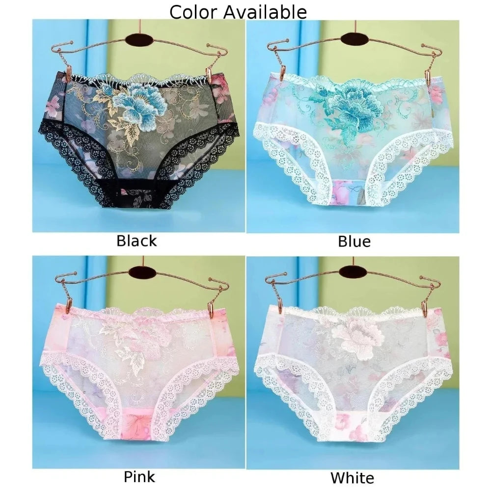 Women Sexy Lace Embroidery Panties Briefs Bragas Mujer Transparent Underwear Skin-Friendly Lingerie for Ladies Underpanties