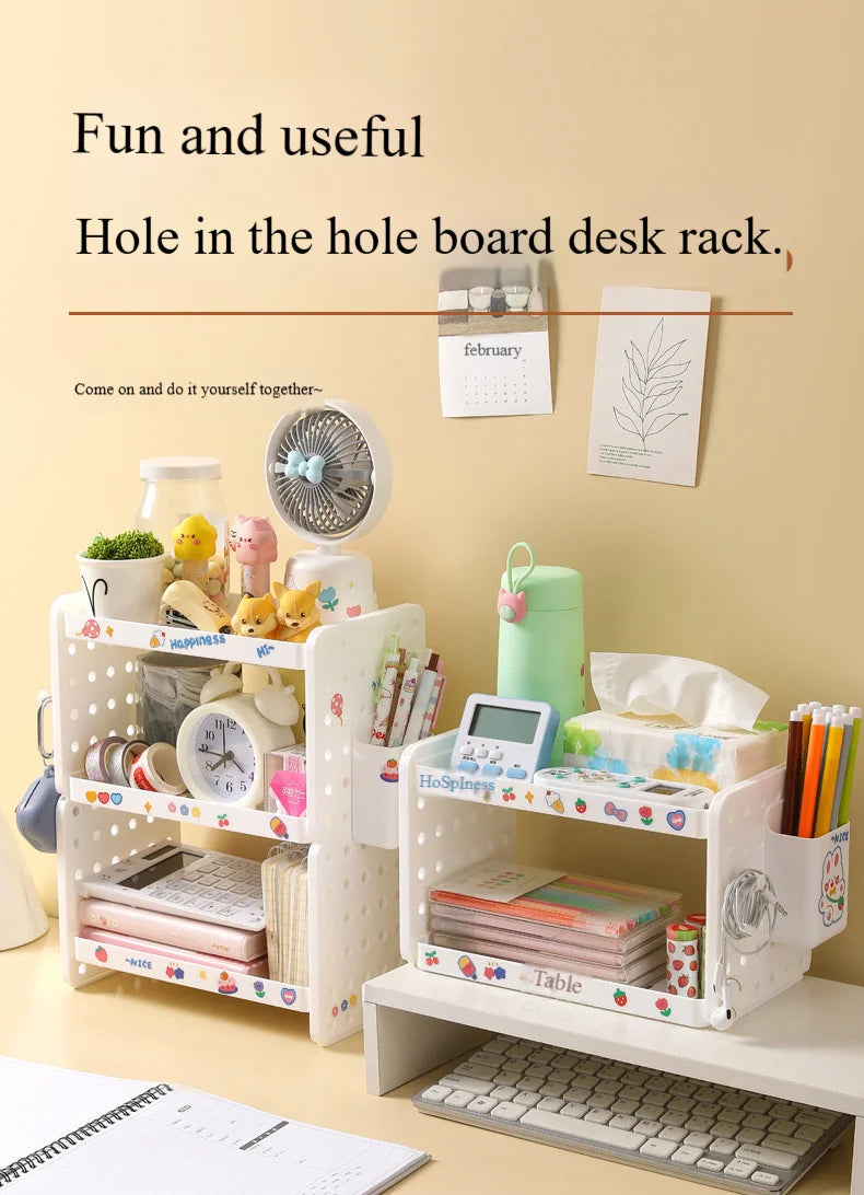Multi-functional 3-tier Desktop Organizer, Desktop Shelf, Hole Board, Pen Holder Office Desk Organizer, Desk Desk Organizer