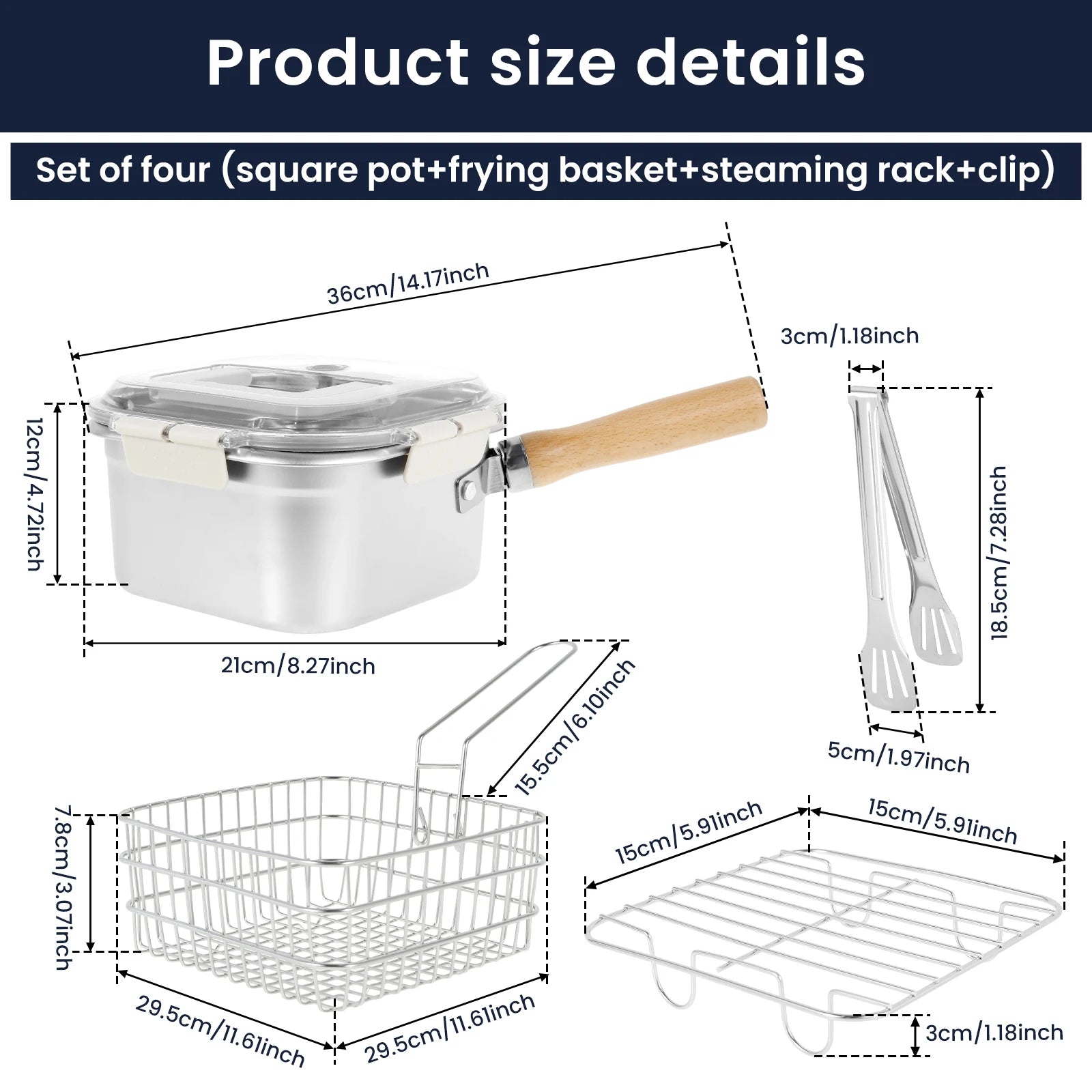 Set Deep Frying Pot Kitchen Fryer With Strainer Stainless Steel Tempura Fryer Pan Fry Pot Chicken Fried Chicken Cooking Tools