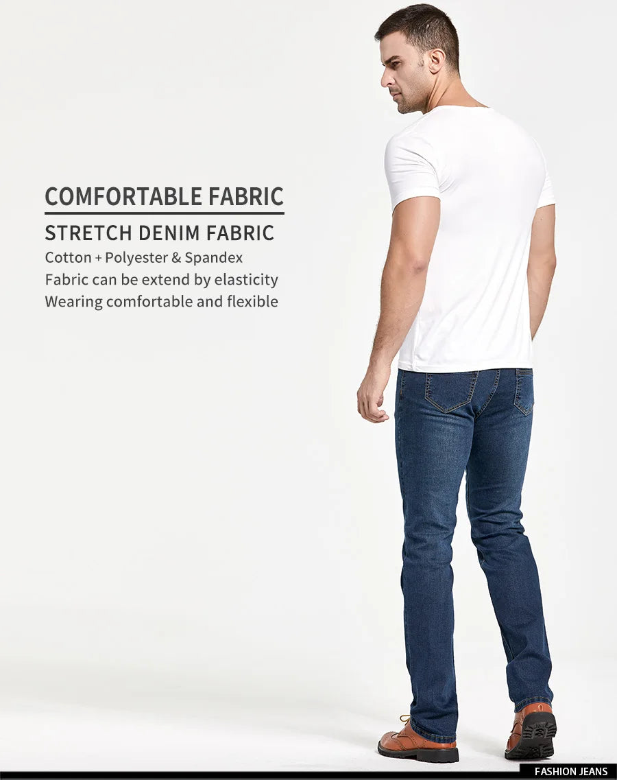 Men's Classic Slim Fit Straight Jeans Casual Stretch Denim Pants Fashion Blue Trousers