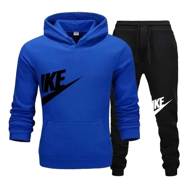 A new autumn and winter men's casual sportswear set of 2-piece hooded sweatshirt and long pants for outdoor fashionable jogging