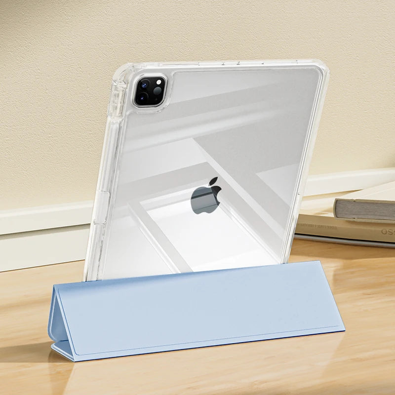 For iPad Pro 11 Case with Pen Slot Acrylic HD Transparent Hard Bottom Soft Side Detachable Cover Pro 12.9 10th 9th Air 11 2026