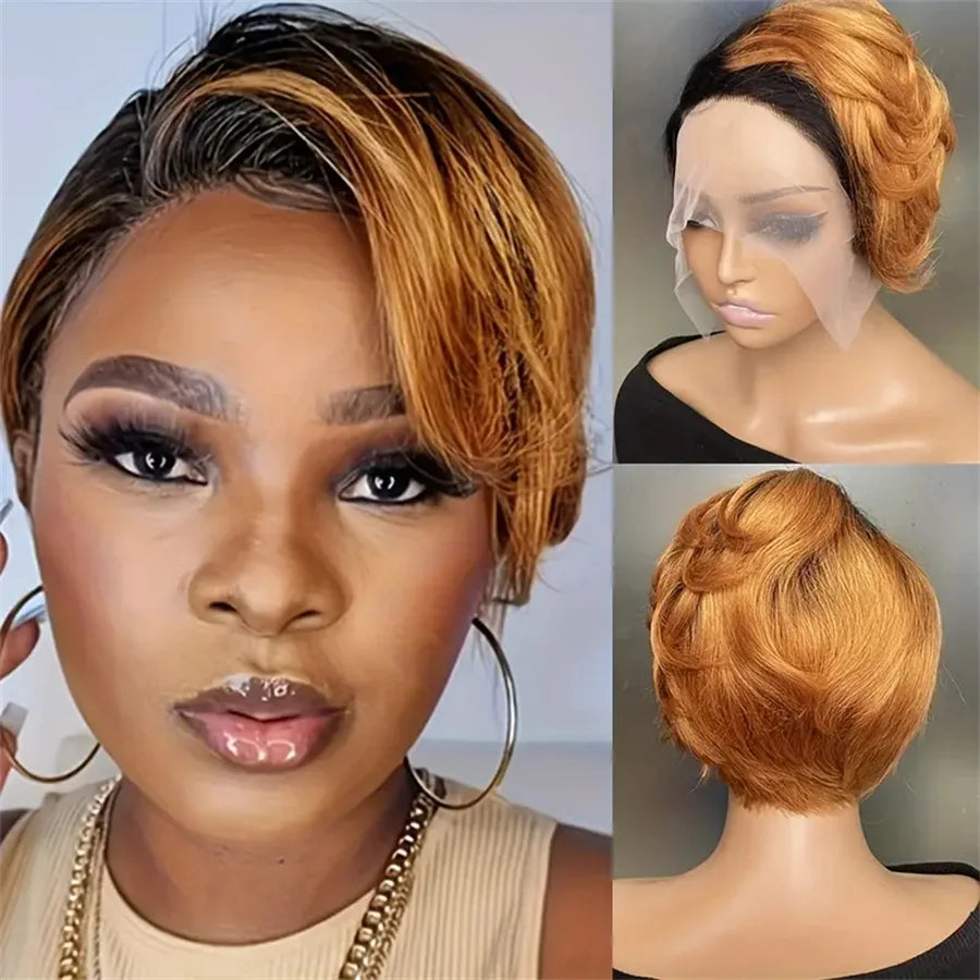 Pixie Cut Wig Human Hair Wigs Short Bob Perruque Bresillienne 13X4X1 Transparent Lace Wig Body Wave Human Hair