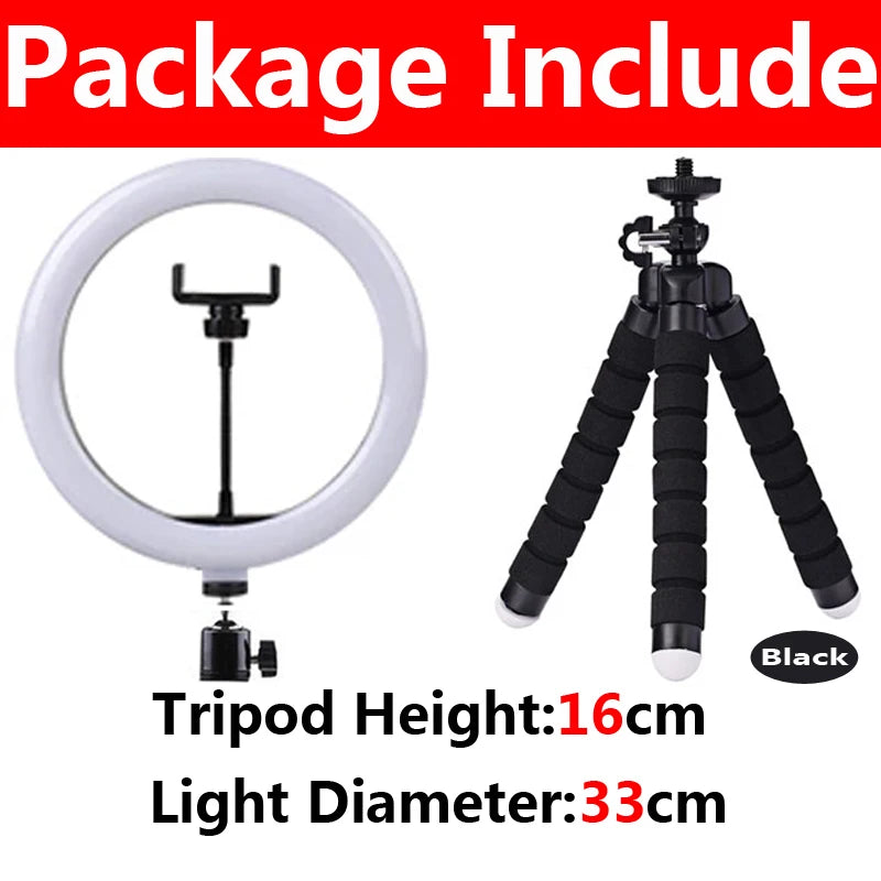 Video Light 26cm Selfie LED Ring Light Dimmable Round Ring Fill Lamp With Stand Tripods Rim Of Light For Tiktok Makeup Ringlight