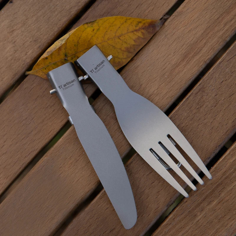 Tiartisan Titanium Foldable Cutlery Portable Outdoor Camping Tableware Hiking Folding Fork Spoon Knife