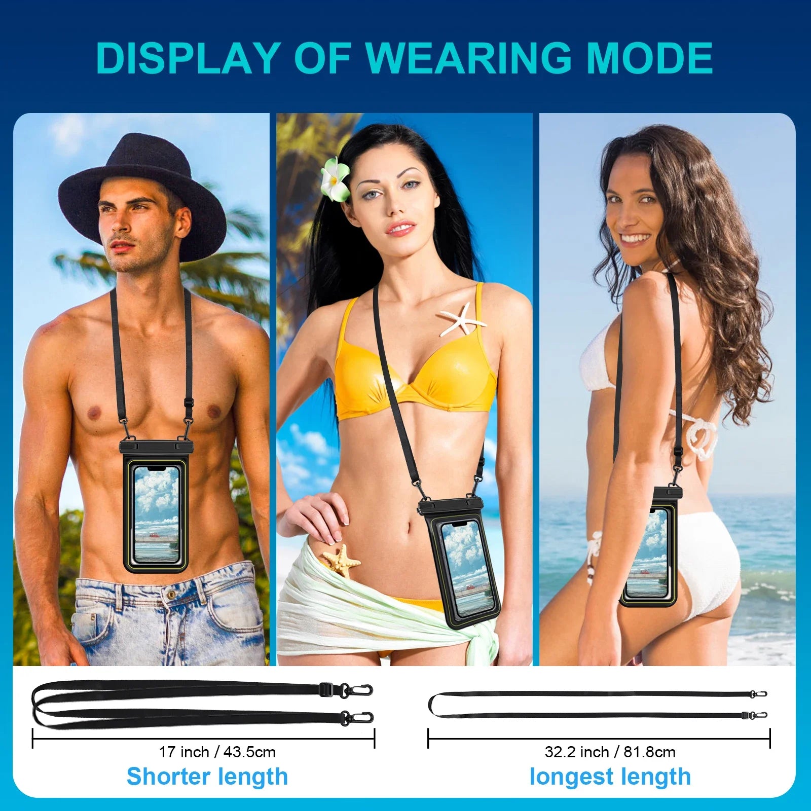 HAISSKY Waterproof Phone Bag for iPhone 16/15/14/13/12 pro Max/XR Universal Crossbody Swim Storage Pouch Case