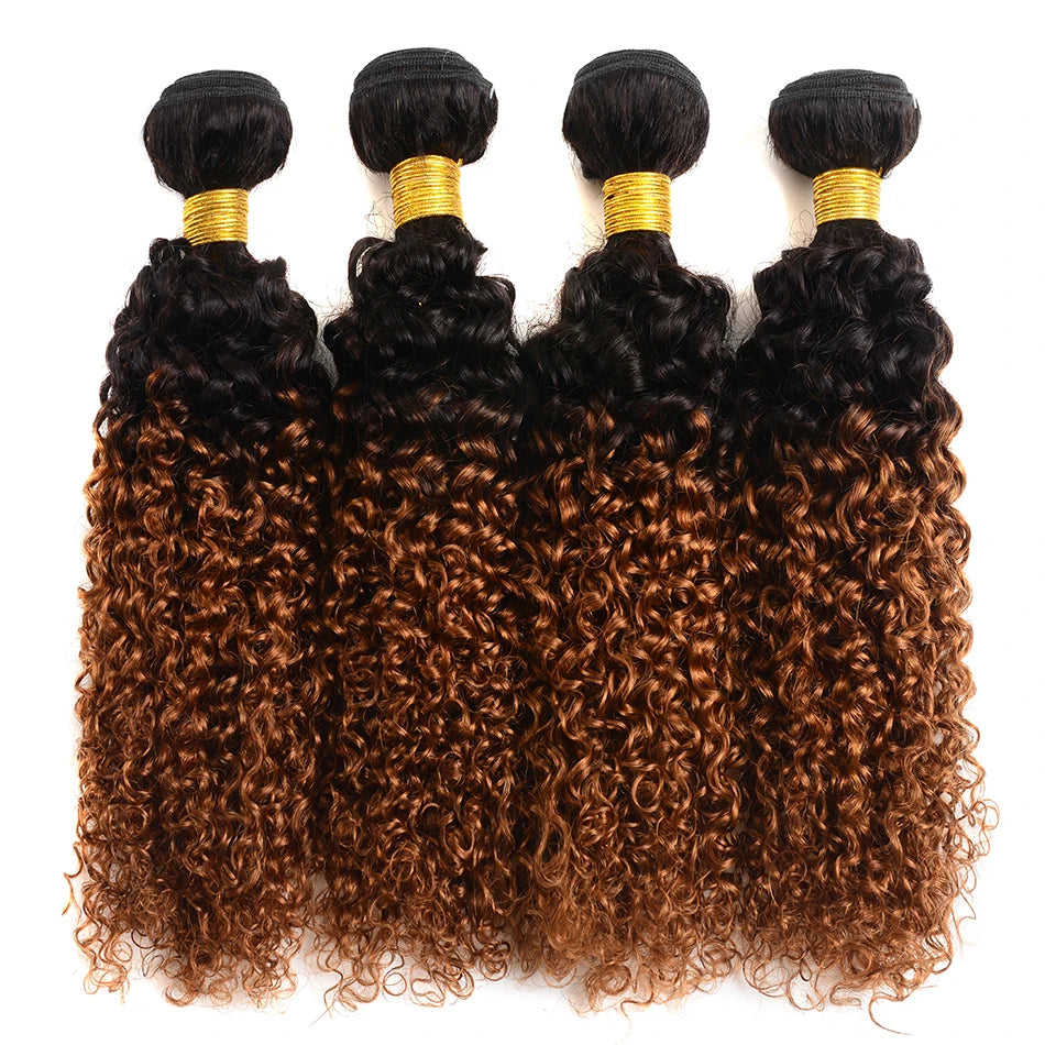 100% Brazilian Virgin Hair Ombre 1B 30 Kinky Curly Hair Bundles 12A Ombre Human Hair 1/3 Bundles Black To Brown Hair Extensions