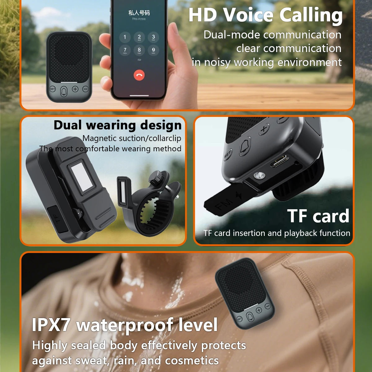 2-in-1 Portable Bluetooth Speaker Magnetic Collar clip bicycle stand sound column IPX7 Waterproof Outdoor Sport Mini Loudspeaker