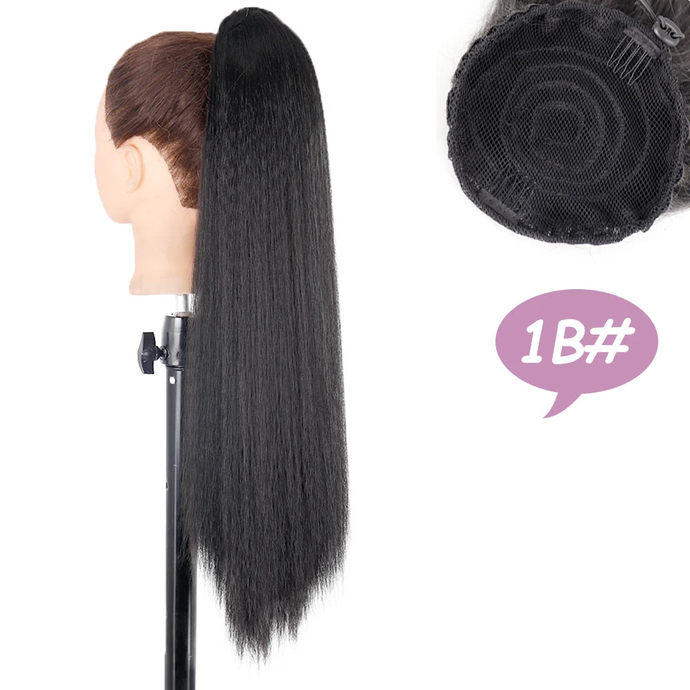 NICESY Synthetic Tail Warping 18" Kinky Drawstring Curly Ponytail Hairpiece With 2 Clips Hair Extension Black For Women