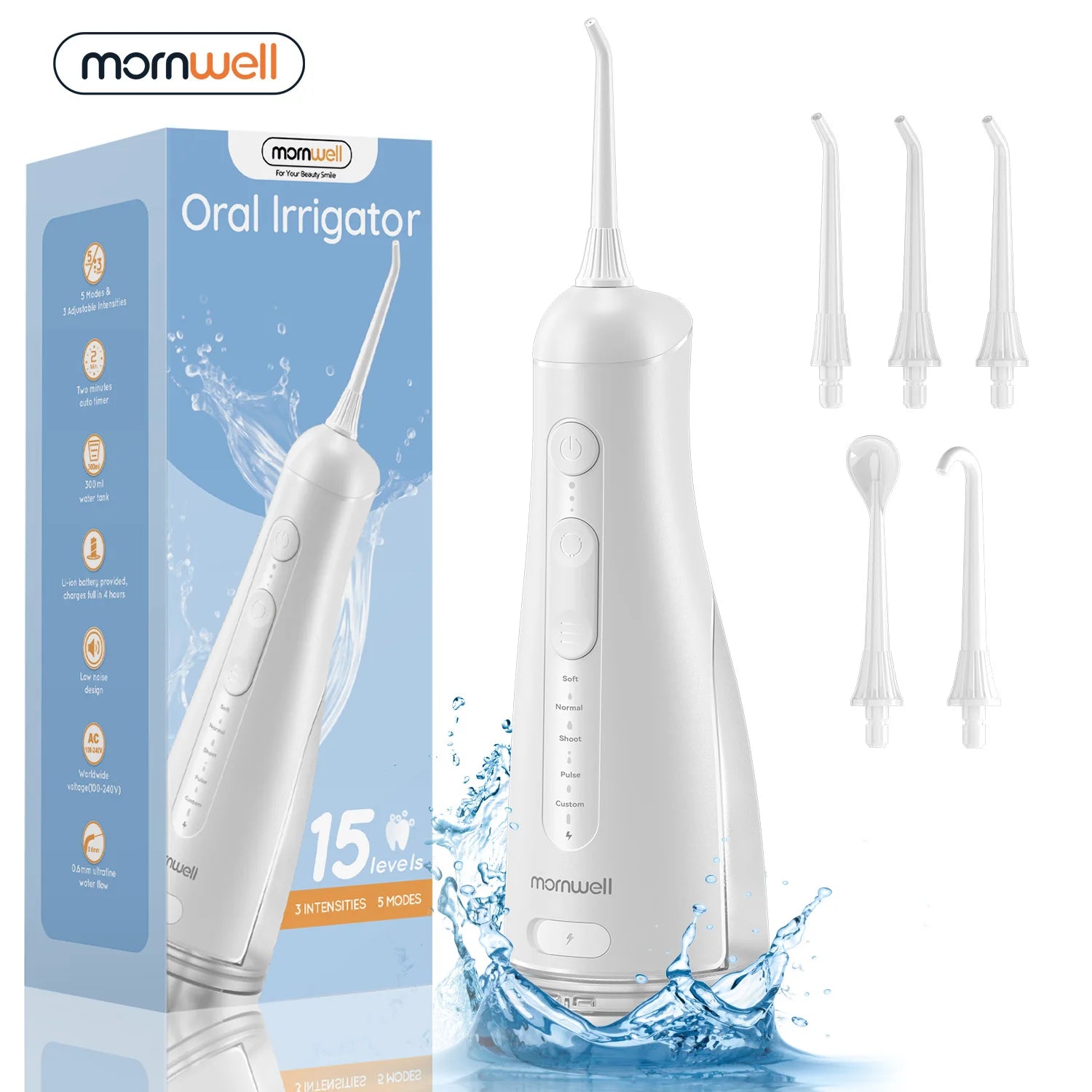Water Flosser,300ML Tank DIY Mode Rechargeable Water Floss,IPX7 Waterproof 5 Modes 3 Pressure Irrigate for Teeth Clean