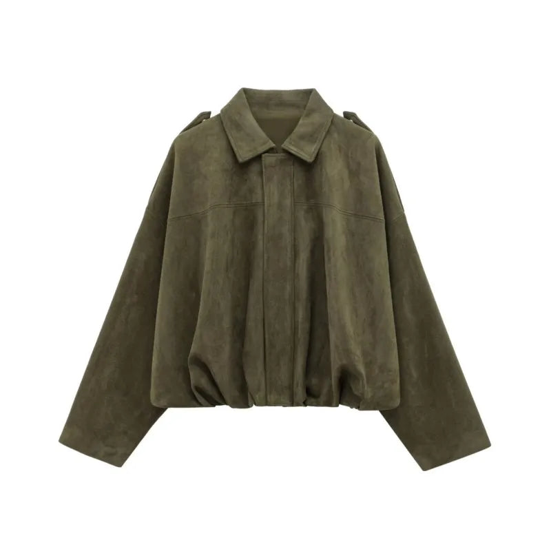 Women's Bomber Jackets Coats Fashion Turn-down Collar Long Sleeve Oversize Coats 2025 Autumn Ladies Vintage Outerwear Chic Tops
