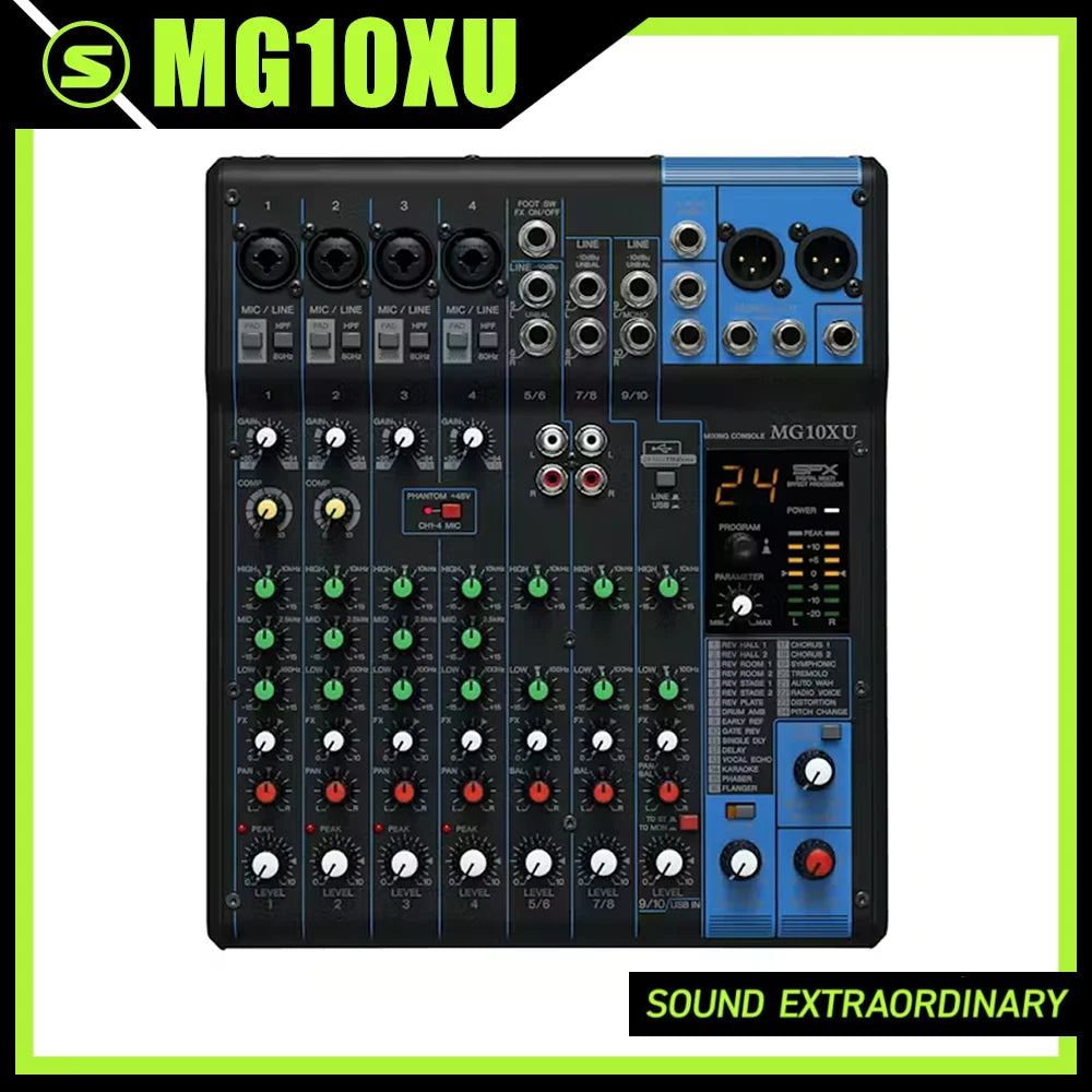 Professional Audio Mixer MG10XU 10 Channel 48V Phantom Effect Analog Mixing Consoles for Wedding Stage Performance Conference