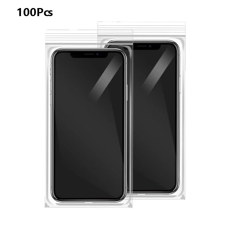 100pcs Transparent Waterproof Phone Bags Self-Sealing Dustproof Disposable Protective Bag for All Phones-Touch Screen Compatible