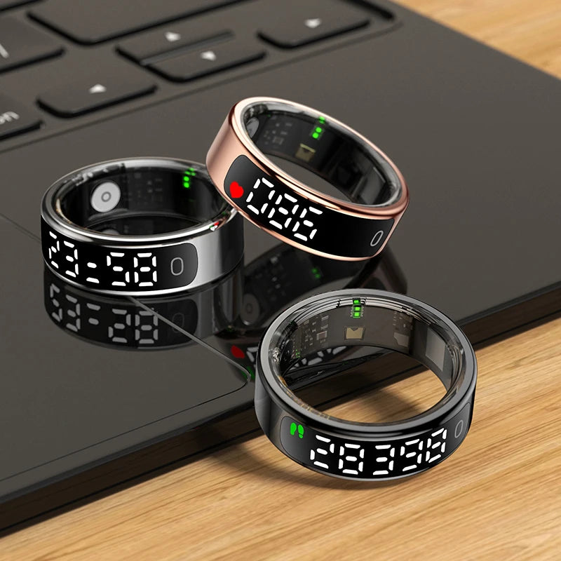 2025 Smart Ring Men Women LED Display Screen Heart Rate Blood Oxygen Monitor 5ATM Waterproof Multi Sports Mode Gifts For Andorid