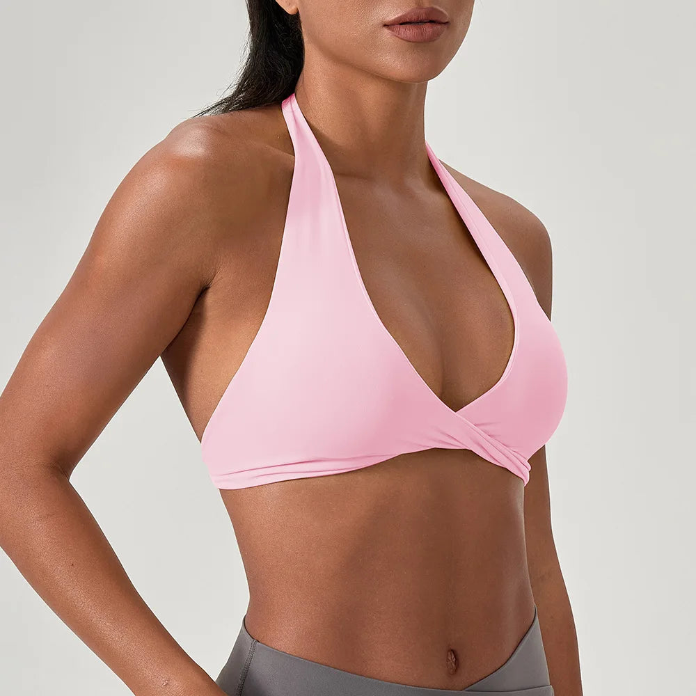 Strappy Bra for Women Open Back Halter Sports Bra Light Support Gym Crop Top Seamless Workout Yoga Top Bra Padded Bras